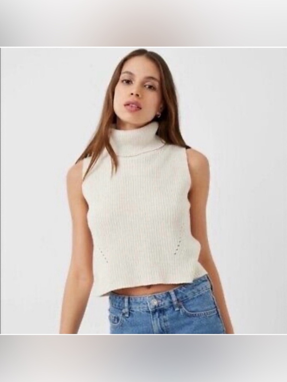 NWOT French Connection Ribbed Cream Turtleneck Cropped Sweater Vest XS